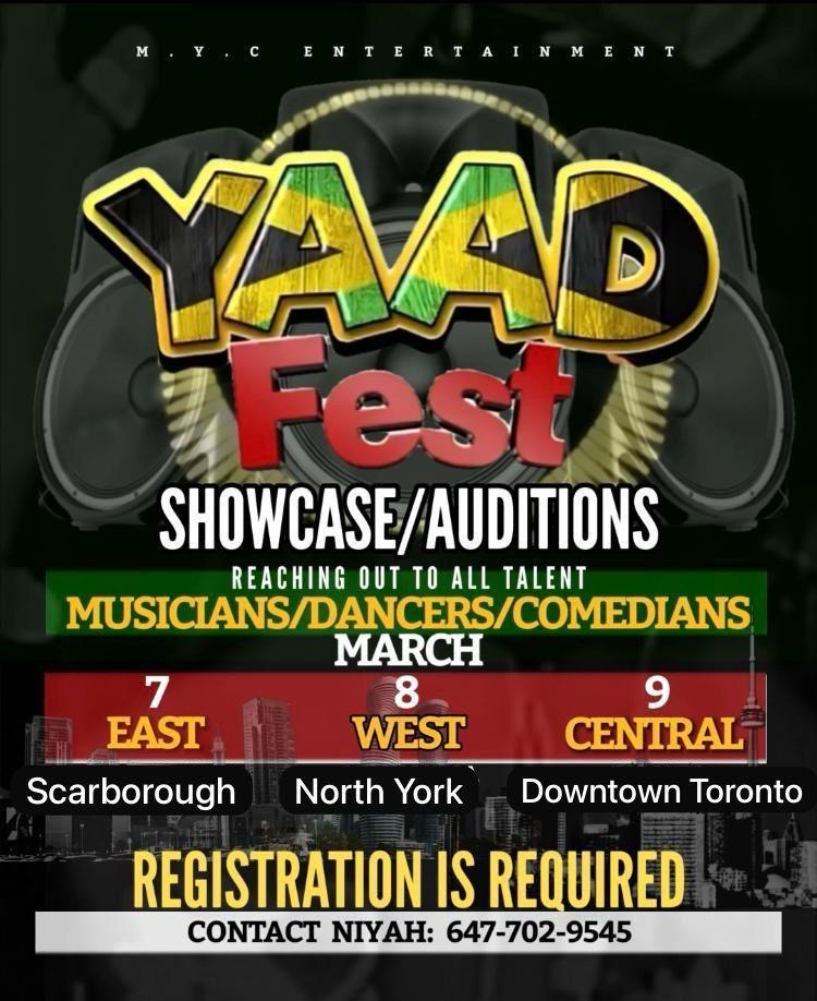 Toronto Yaadfest Showcase Auditions 2025-Reggae-Event-Muscians-Dancers-Comedians Flyer