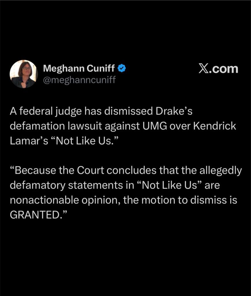 Drake UMG defamation lawsuit dismissed