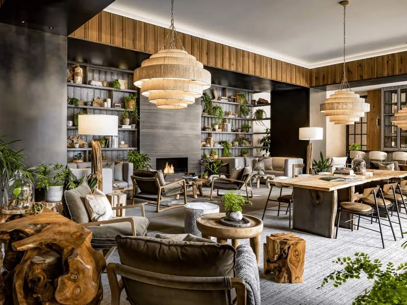 Nature-inspired lobby lounge at 1 Hotel Toronto