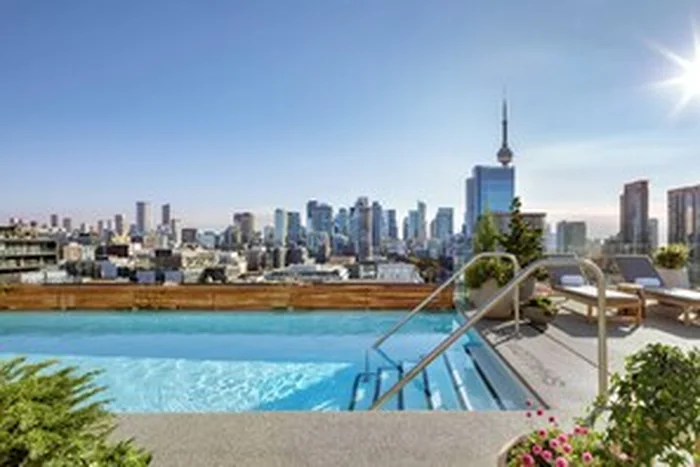 Rooftop pool at 1 Hotel Toronto with Toronto skyline views