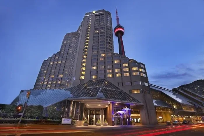 Exterior of InterContinental Toronto Centre with the CN Tower in downtown Toronto