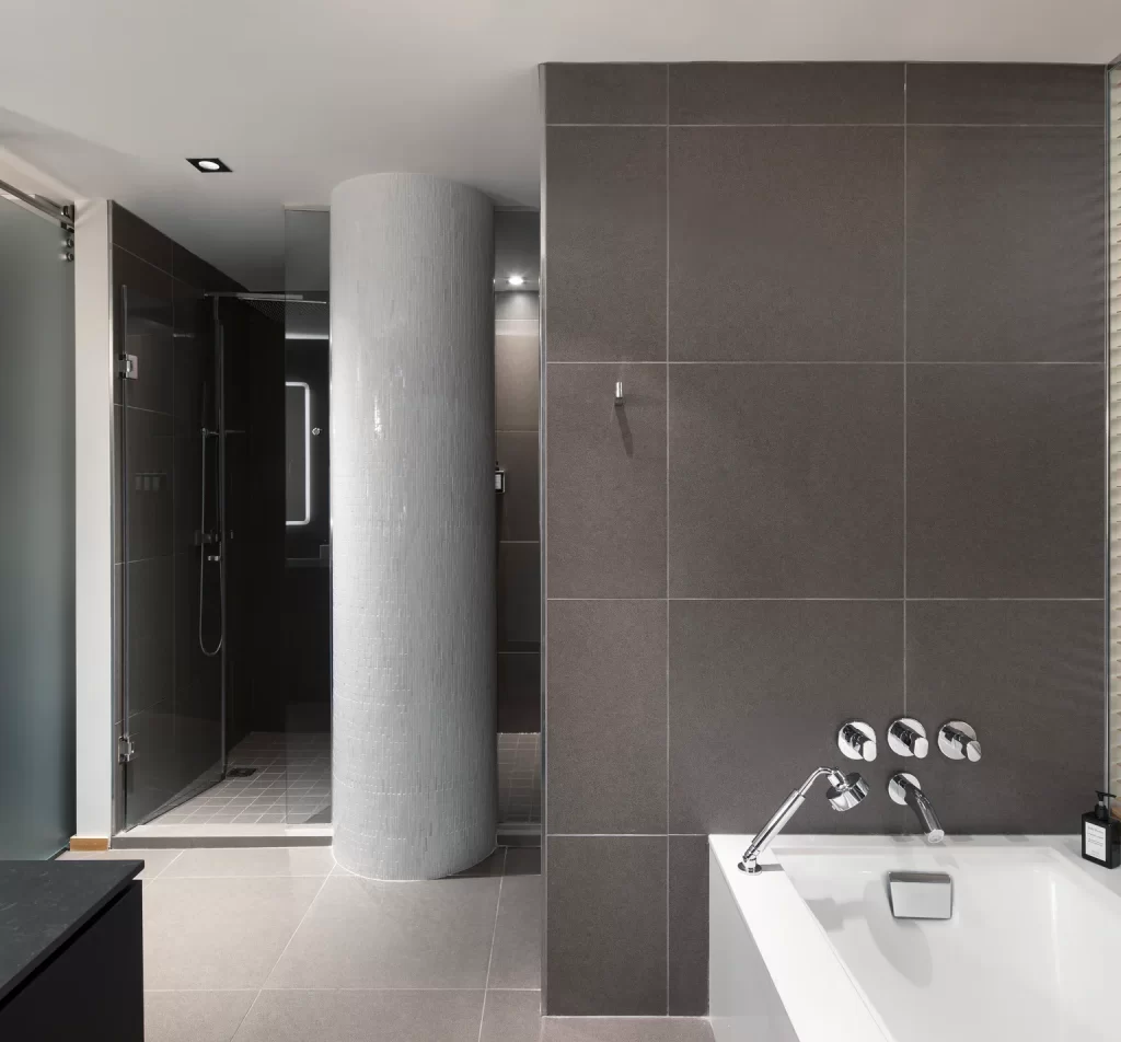 Modern bathroom at Le Germain Hotel Toronto Maple Leaf Square