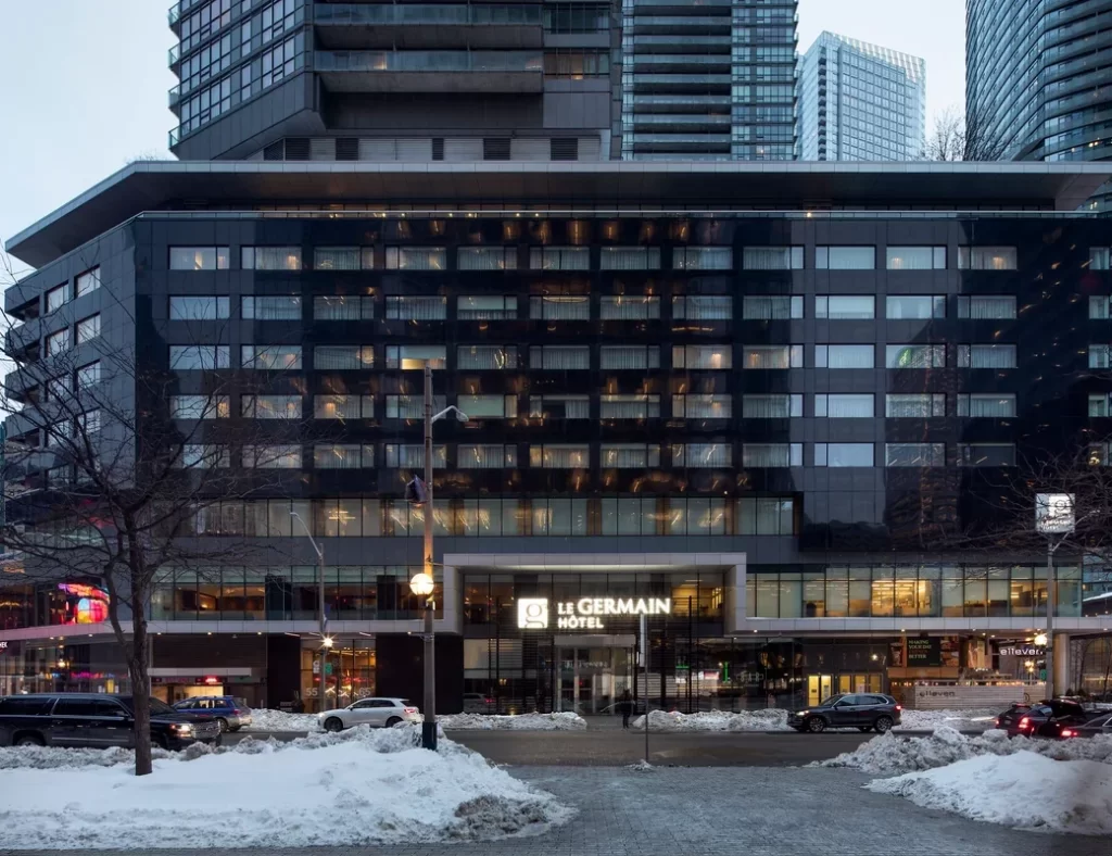 Entrance and valet area at Le Germain Hotel Toronto Maple Leaf Square