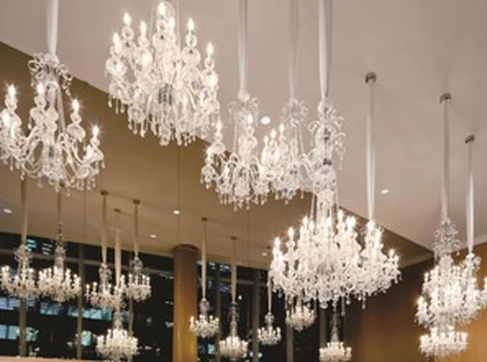 Elegant chandelier-lit lobby interior at Shangri-La Toronto