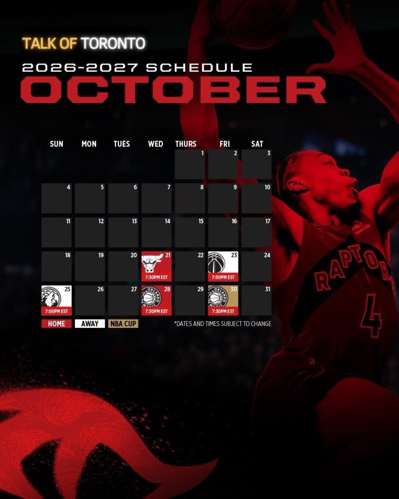Toronto Raptors Official 2026–2027 Schedule at Scotiabank Arena Toronto photo