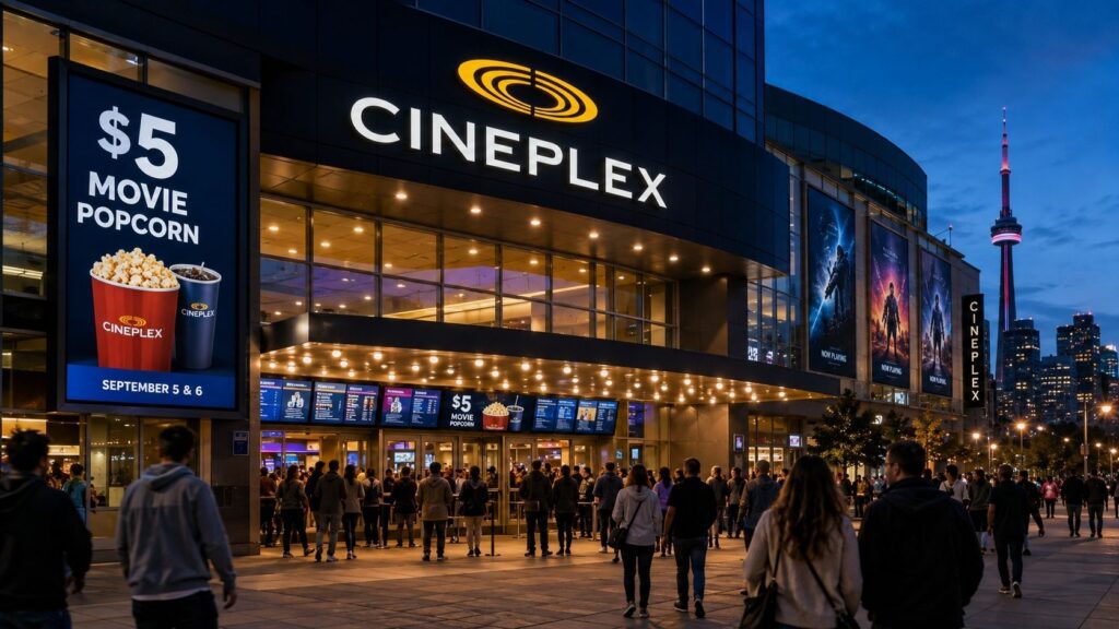 Cineplex’s $5 movie and popcorn deal runs in Toronto